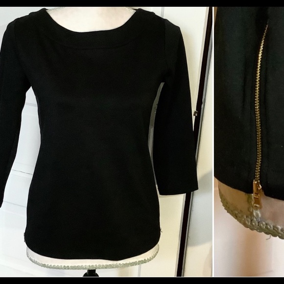 Ann Taylor Boat Neck Black Ponte Knit Top with Side Zippers XS - Picture 2 of 11